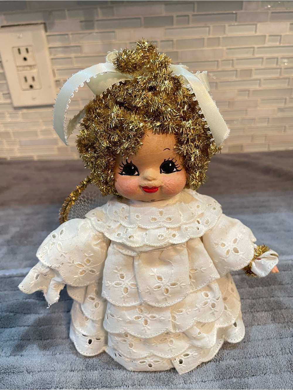Vintage Angel Gold Hair Christmas Tree Topper
